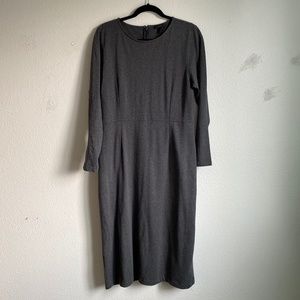 J. Crew Charcoal Long Sleeve Midi Sheath Dress, Size 14